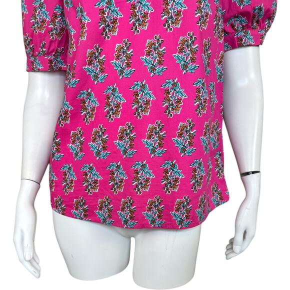 J. Crew Factory Printed Short Sleeve V-Neck Poplin Top Size XS Pink Floral - Picture 5 of 14